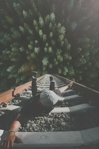 Man Holding Rail Above Forest