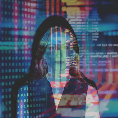 Code Projected Over Woman
